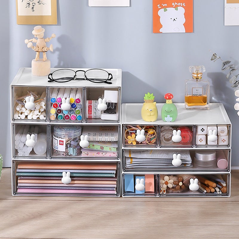 Ins Transparent Desktop Storage Box Drawer-Type Lipstick Skin Care Cosmetics Box Student Cartoon Dressing Table Storage Rack - Image 2