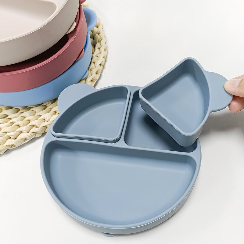 Sky Blue Anti Tipping Silicone Feeding Set 3pcs Dishwasher Microwave Safe - Image 1