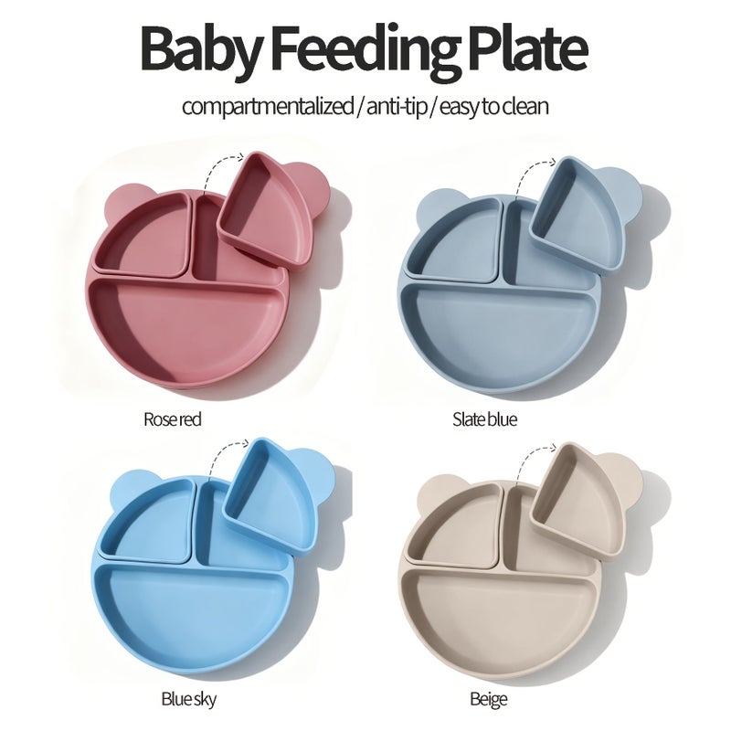 Sky Blue Anti Tipping Silicone Feeding Set 3pcs Dishwasher Microwave Safe - Image 2