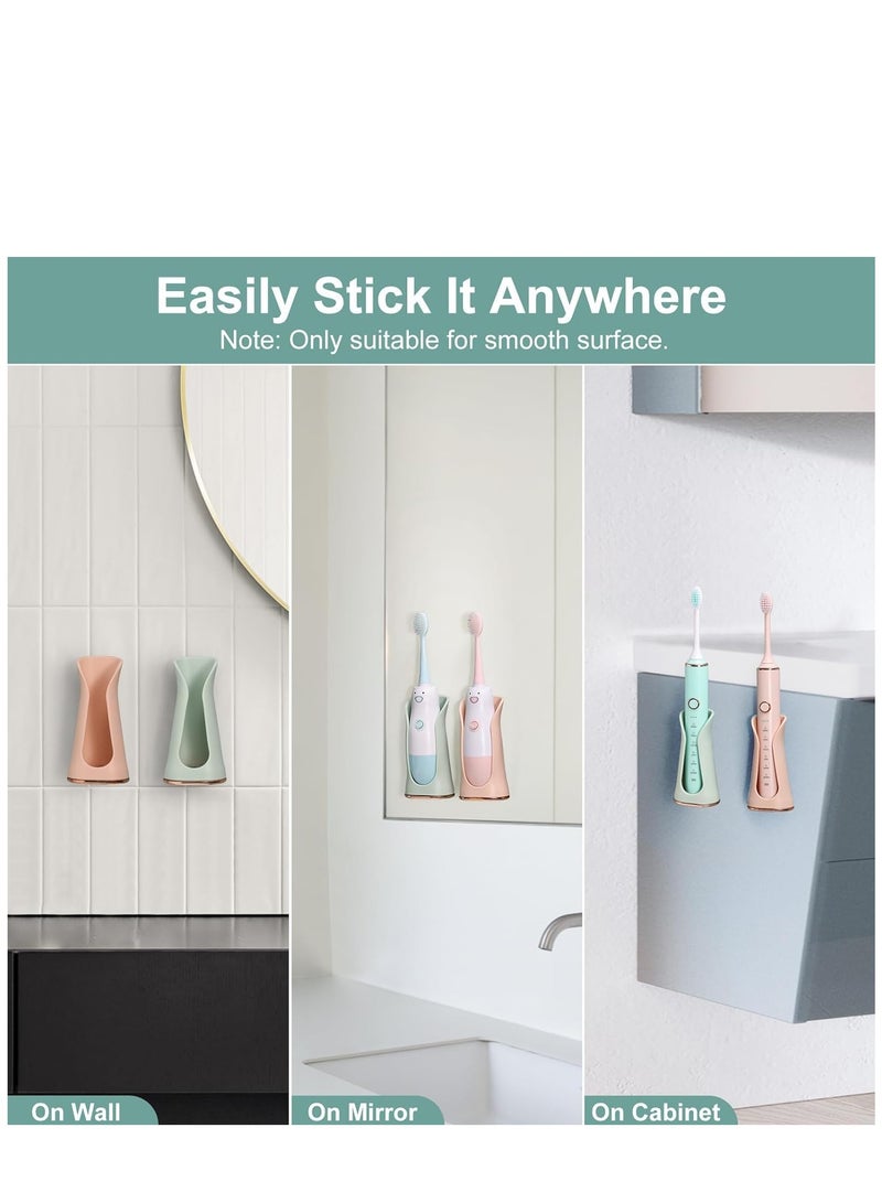 SYOSI 2 Pack Electric Toothbrush Holder Wall Mounted, Self-Adhesive Electric Toothbrush Holder for Bathroom Shower, Soft Silicone House Design, Pink & Green - Image 4