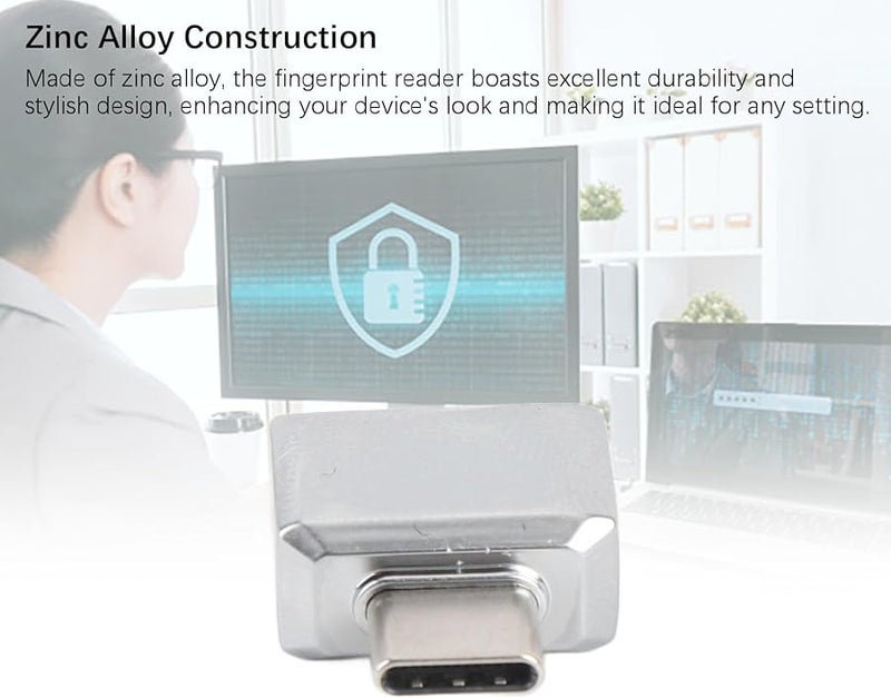 Zinc Alloy USB C Fingerprint Reader for Laptop PC Login File Encryption Biometric Scanner - Image 5