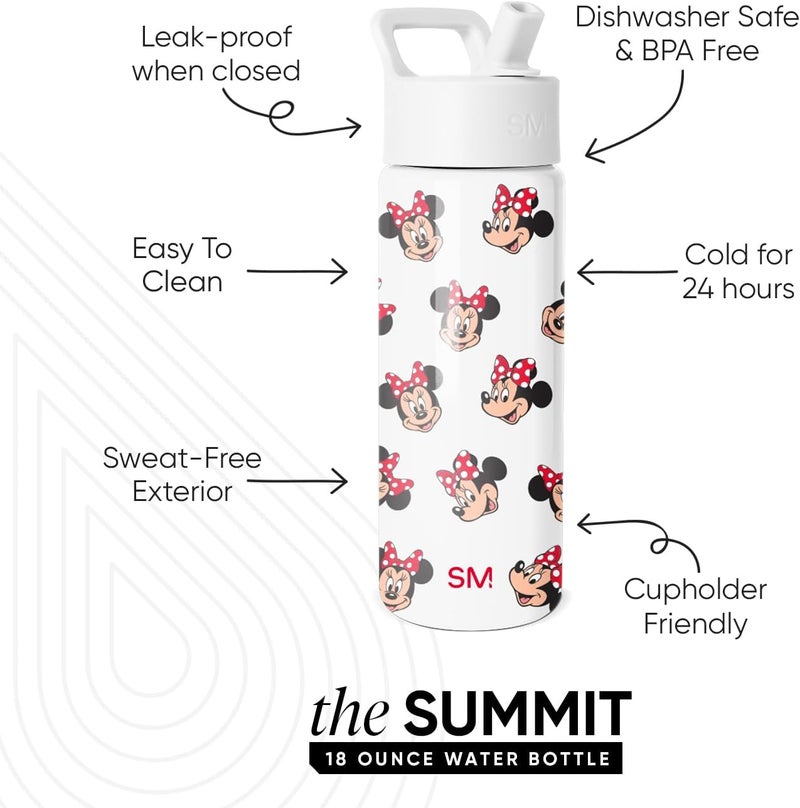 Simple Modern Kids Summit Water Bottle with Straw Lid | Disney Minnie Mouse 18oz Stainless Steel Cup Insulated Tumbler for Girls, School | Minnie Mouse Fun - Image 1