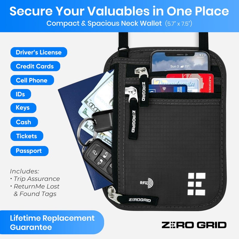 Zero Grid محفظة عنق سفر زيرو غريد مع حجب RFID، مقاومة للماء، ظل، للجنسين - Image 2