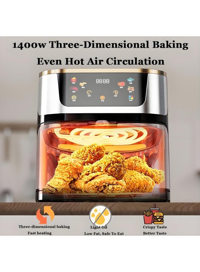 MUNTAQI 10L Large Air Fryer with Clear Window & Internal Light – Stainless Steel Digital Air Fryer Oven with Touchscreen, Non-Stick Basket, Oil-Free Cooking, Family-Sized Air Fryer for Healthy Meals - Image 3