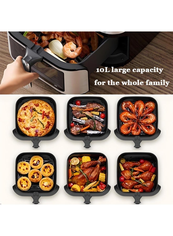 MUNTAQI 10L Large Air Fryer with Clear Window & Internal Light – Stainless Steel Digital Air Fryer Oven with Touchscreen, Non-Stick Basket, Oil-Free Cooking, Family-Sized Air Fryer for Healthy Meals - Image 4