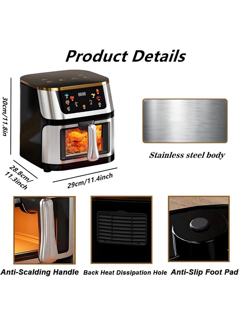 MUNTAQI 10L Large Air Fryer with Clear Window & Internal Light – Stainless Steel Digital Air Fryer Oven with Touchscreen, Non-Stick Basket, Oil-Free Cooking, Family-Sized Air Fryer for Healthy Meals - Image 5