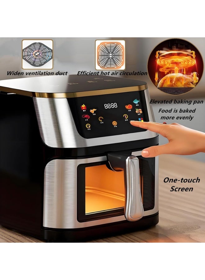 MUNTAQI 10L Large Air Fryer with Clear Window & Internal Light – Stainless Steel Digital Air Fryer Oven with Touchscreen, Non-Stick Basket, Oil-Free Cooking, Family-Sized Air Fryer for Healthy Meals - Image 2