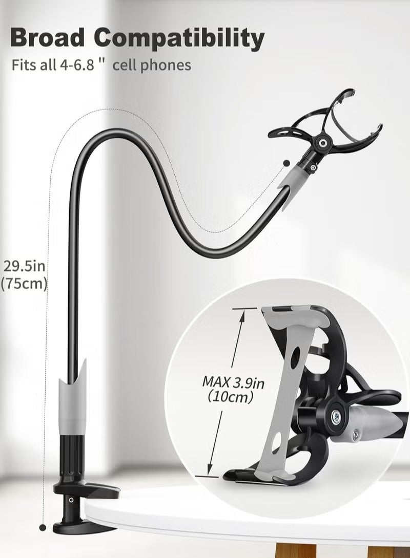SAIJI Flexible Phone Holder and Long Arm Stand, Clip-On Bracket for 4.0-6.5 Inch Phone Holder Document Camera (Black) - Image 4