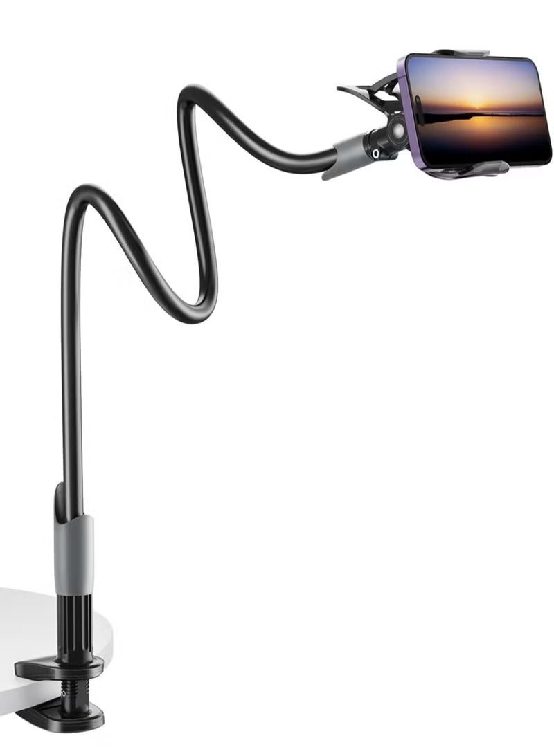 SAIJI Flexible Phone Holder and Long Arm Stand, Clip-On Bracket for 4.0-6.5 Inch Phone Holder Document Camera (Black) - Image 1