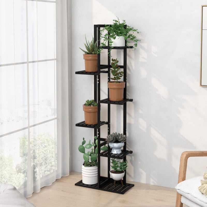 Laiensia Bamboo Plant Stand Rack 6 Tier,Multiple Stand Holder Shelf Rack, Indoor&Outdoor Planter Display Shelves for Patio Garden, Living Room, Corner Balcony and Bedroom,Black - Image 2