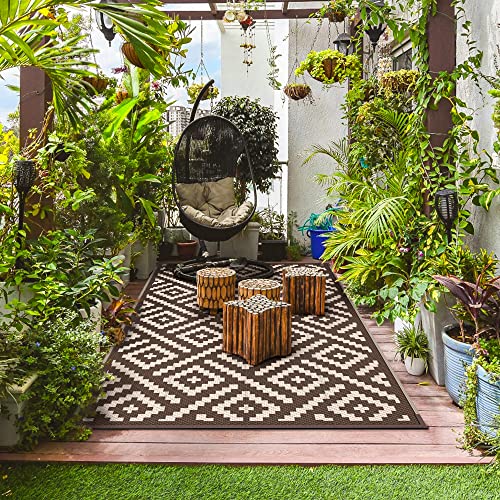 GENIMO Outdoor Rug for Patio Clearance, 6'x9' Waterproof Camping Mat, Reversible Plastic Straw Rugs for RV, Camper, Balcony, Backyard, Picnic, Deck (Coffee & Beige) - Image 4