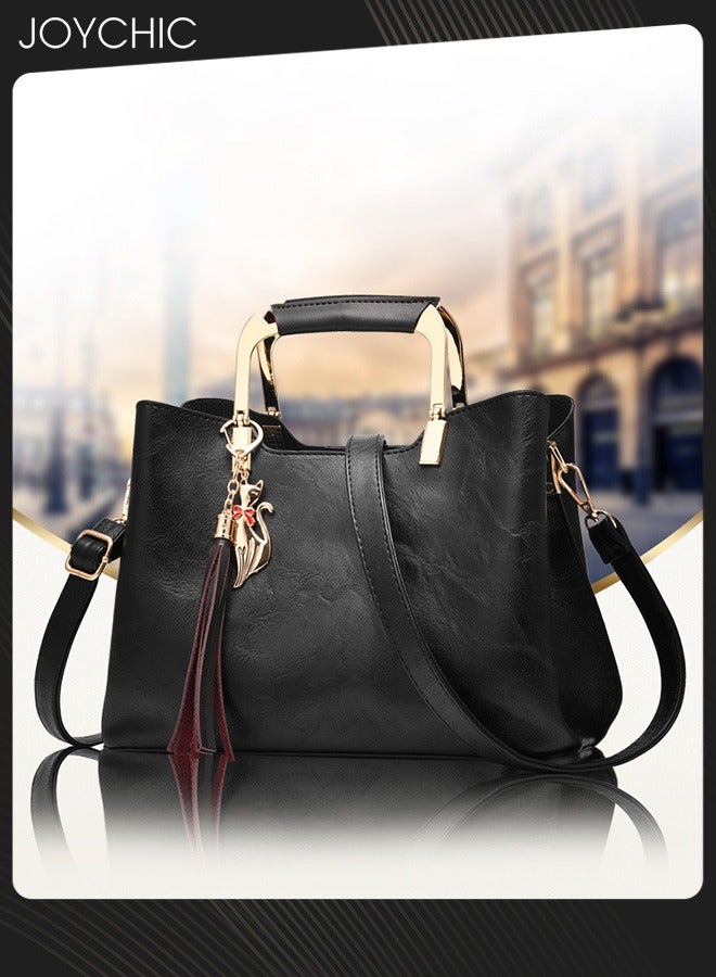Joychic حقيبة يد نسائية ساحرة مصنوعة من الجلد الصناعي بسعة كبيرة وحقيبة كتف أنيقة للسيدات مع أحزمة قابلة للتعديل للسفر والحفلات والتسوق باللون الأسود - Image 1