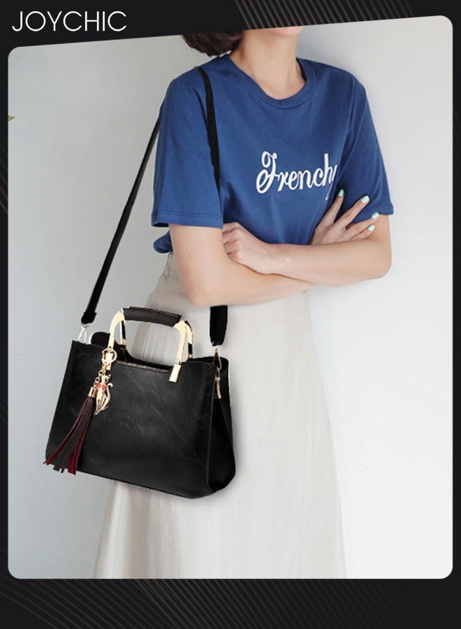 Joychic حقيبة يد نسائية ساحرة مصنوعة من الجلد الصناعي بسعة كبيرة وحقيبة كتف أنيقة للسيدات مع أحزمة قابلة للتعديل للسفر والحفلات والتسوق باللون الأسود - Image 2