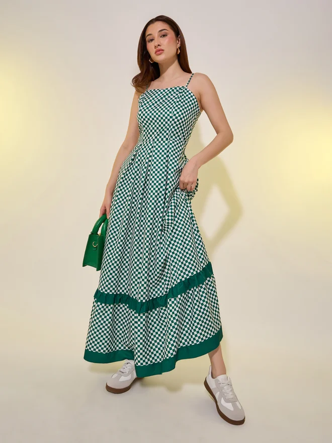 Take Two Checkerboard Ruffle Dress