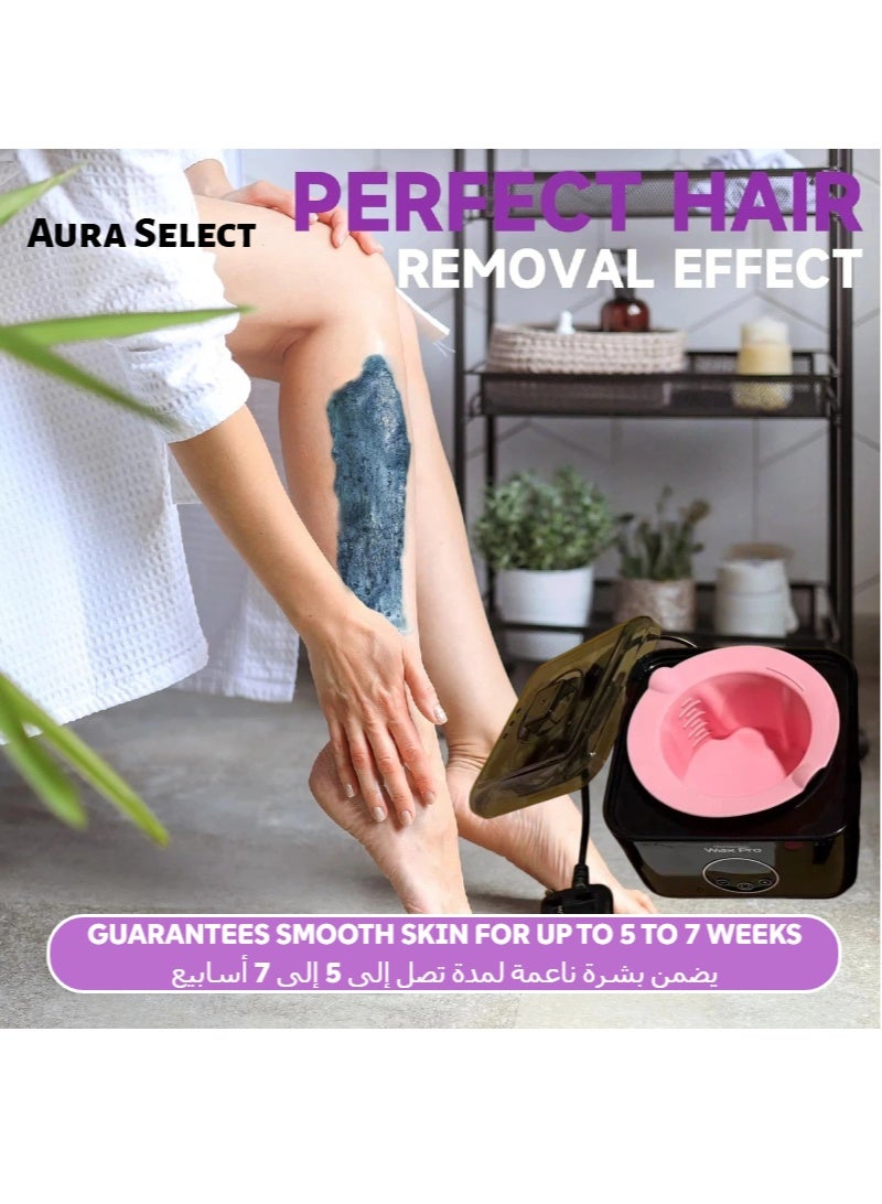 Aura Select Hair Removal Epilator Waxing System– 500ml PTC Fast Heating Wax Heater Machine with Adjustable Temperature, Includes  Silicone Pot & Silicone Spatula, 2×100g Wax Beans, Home Professional Wax Heater (Black) - Image 2