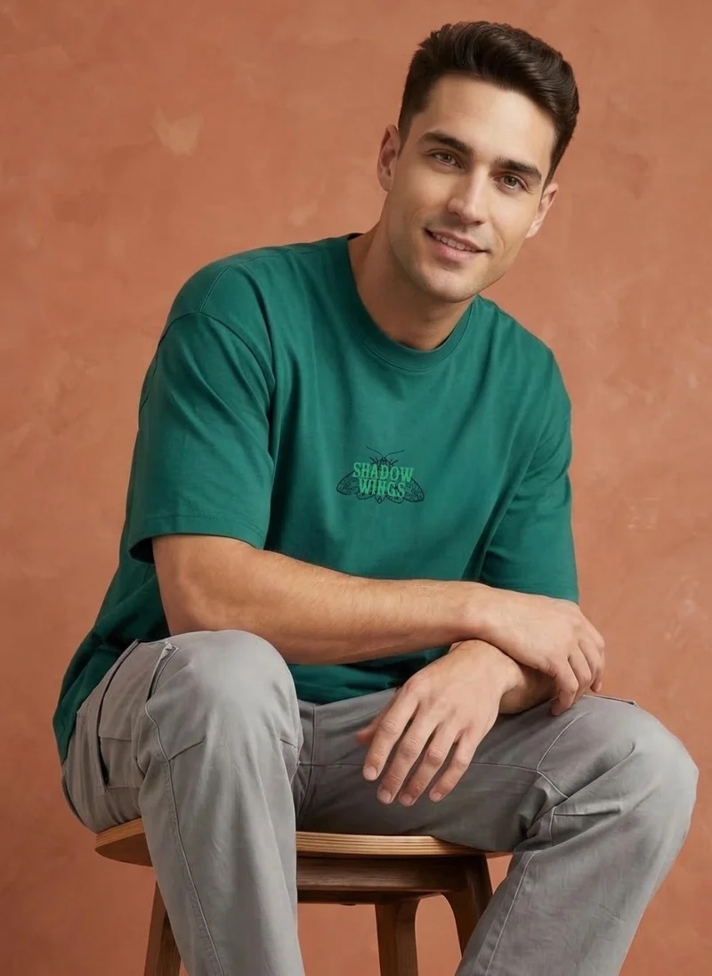 نوبيرو Men Oversized Graphic Printed T-shirt