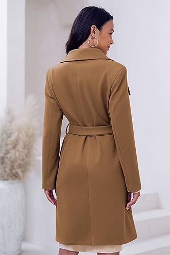 Cicy Bell Women's Pea Trench Coat Lapel Collar Long Jacket Open Front Belted Overcoat with Pockets - Image 4