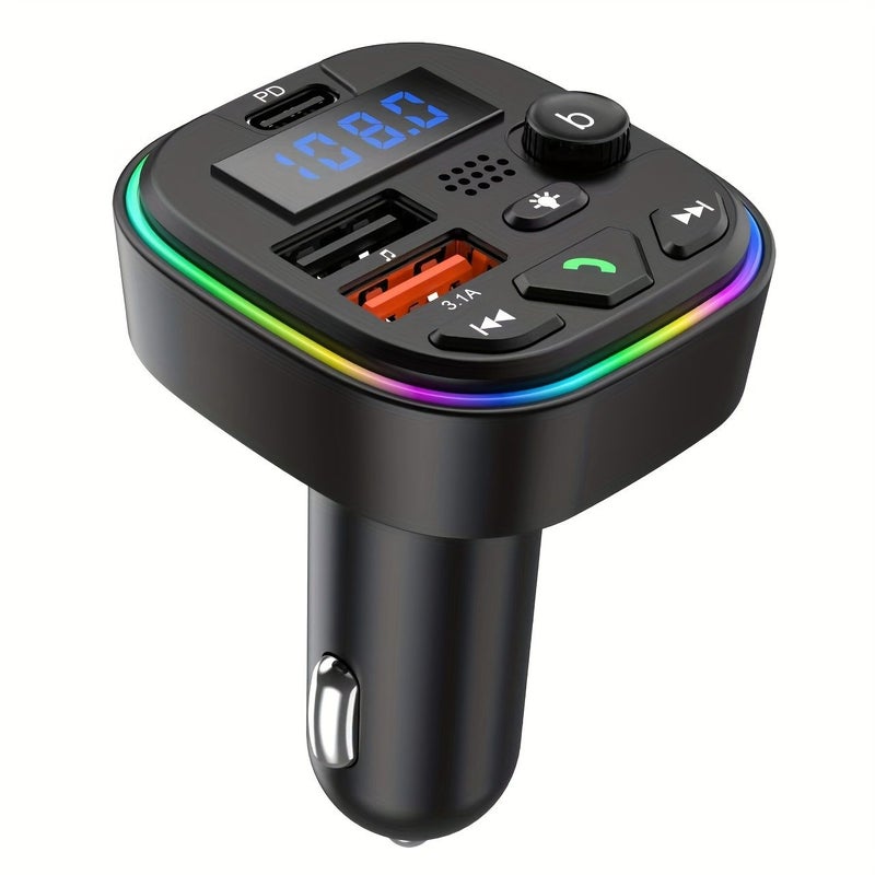 Car Charger FM Transmitter Wireless Hands Free Call AUX Audio High Fidelity Sound Quality MP3 Broadcast Type C PD30W Dual USB Fast Charging Black - Image 5