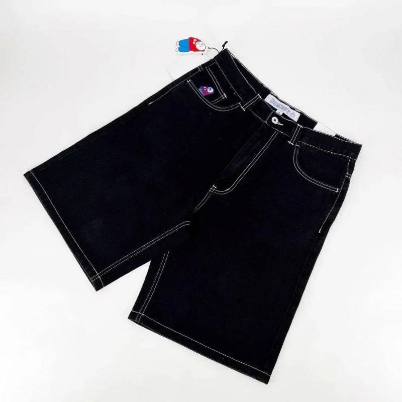 Harajuku Big Boy Y2K New High Quality Shorts Hip Hop Cartoon Embroidery Pattern Loose Denim Shorts - Image 4
