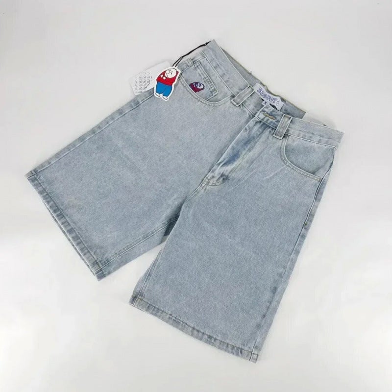 Harajuku Big Boy Y2K New High Quality Shorts Hip Hop Cartoon Embroidery Pattern Loose Denim Shorts - Image 1