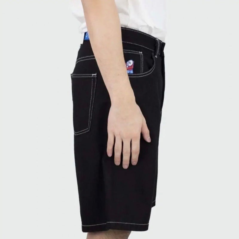 Harajuku Big Boy Y2K New High Quality Shorts Hip Hop Cartoon Embroidery Pattern Loose Denim Shorts - Image 3