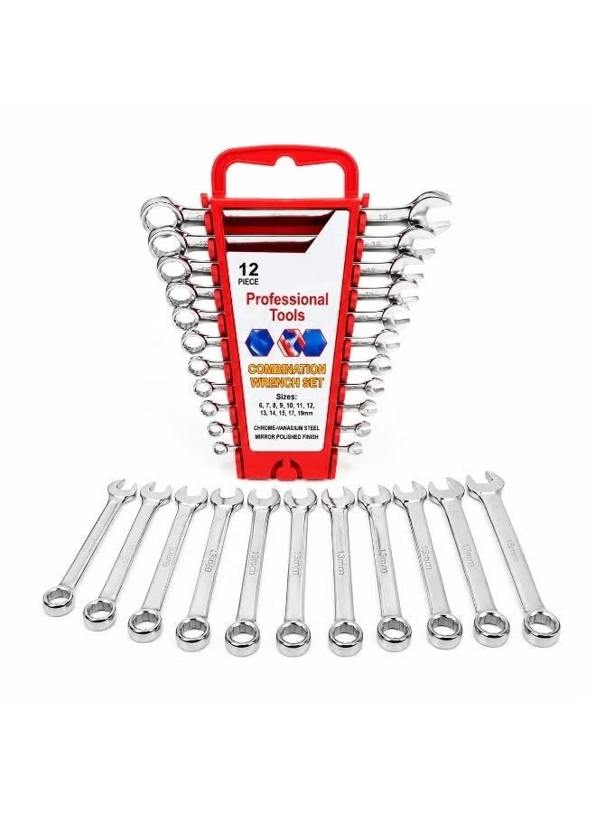 NYVIO 12 PCS Combination Wrench Set, Chrome Vanadium Steel Spanner Set with Open-End & Box-End Design, Heat Treated Chrome Plated Wrenches, 6–22mm Sizes for Home, Garage & Workshop - Image 2