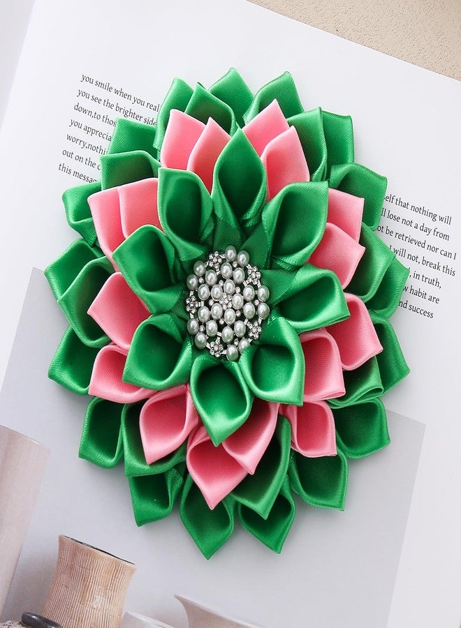 HUSURU Multi-layered Pink Green Fabric Ribbon Corsage Flower Brooch Pin Club Sorority Jewelry Community Members Gifts - Image 3