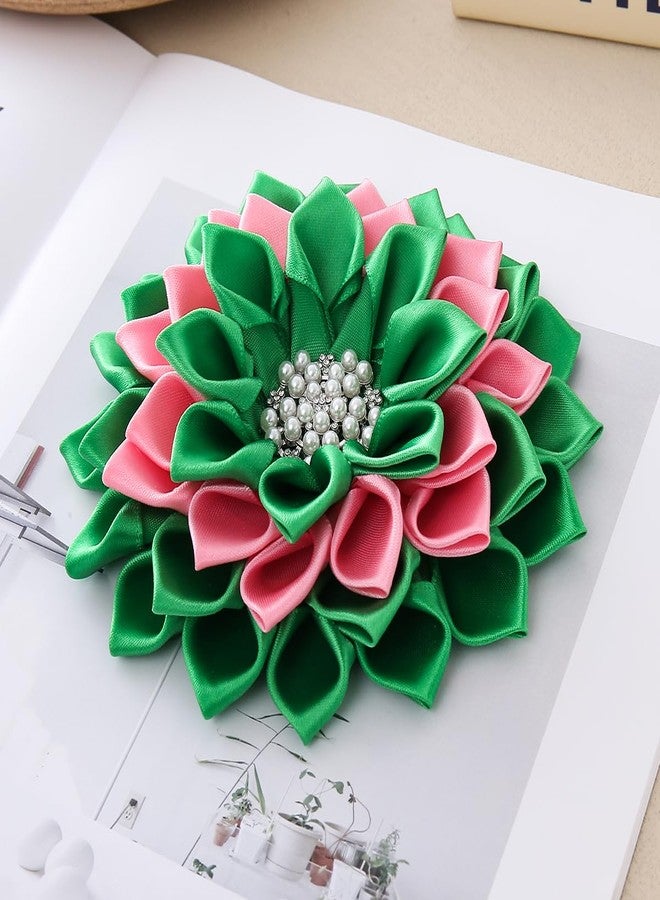 HUSURU Multi-layered Pink Green Fabric Ribbon Corsage Flower Brooch Pin Club Sorority Jewelry Community Members Gifts - Image 4