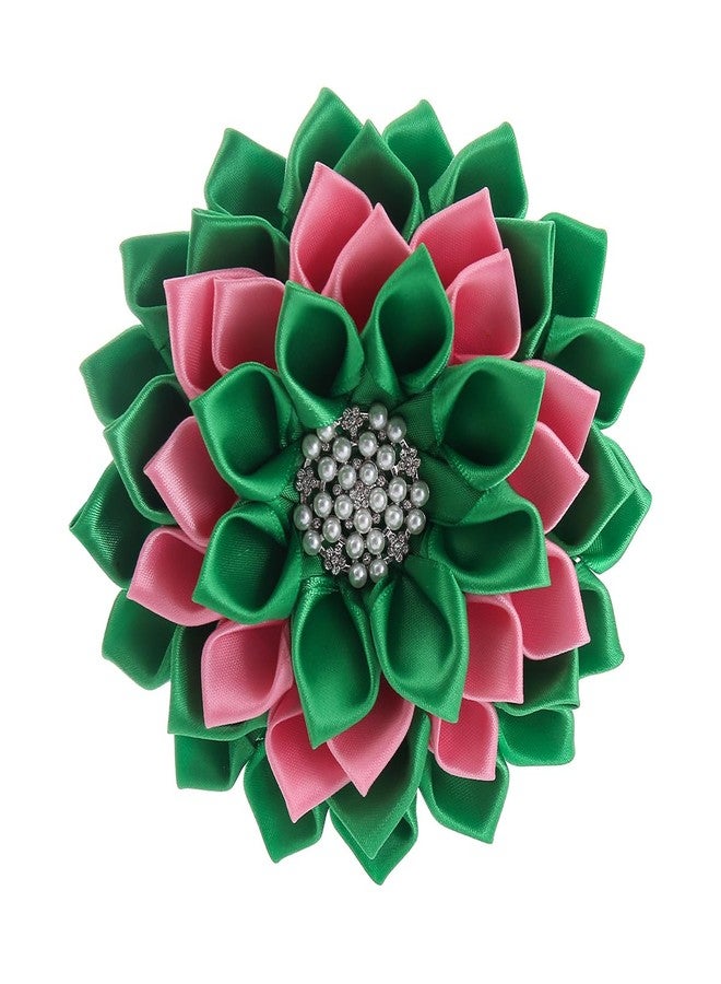 HUSURU Multi-layered Pink Green Fabric Ribbon Corsage Flower Brooch Pin Club Sorority Jewelry Community Members Gifts - Image 1