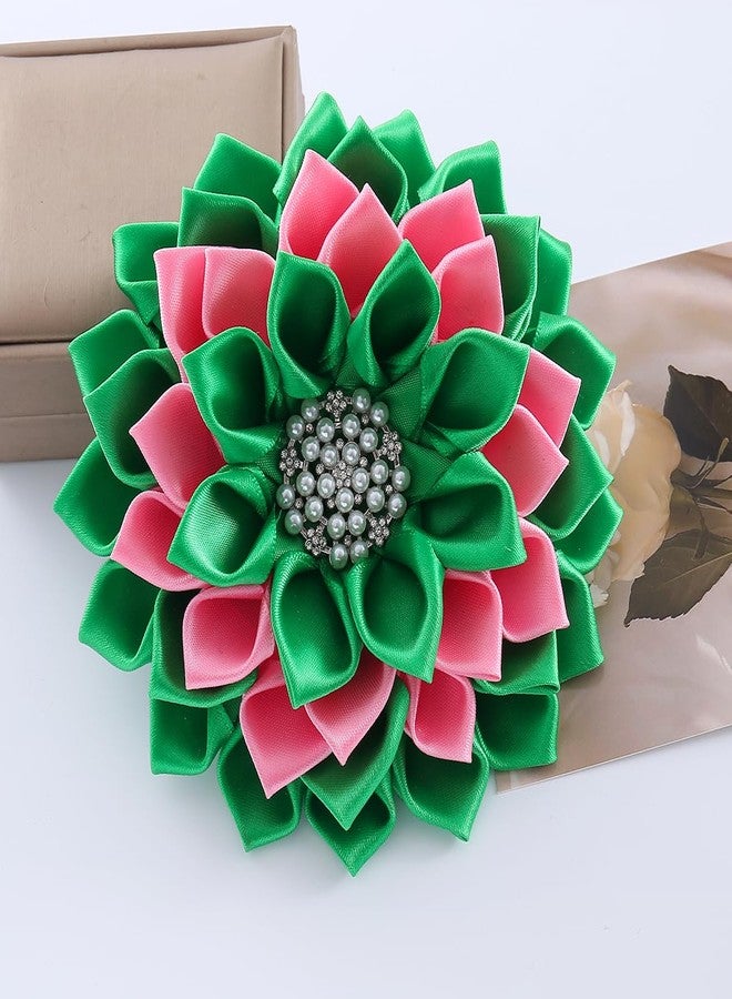 HUSURU Multi-layered Pink Green Fabric Ribbon Corsage Flower Brooch Pin Club Sorority Jewelry Community Members Gifts - Image 2