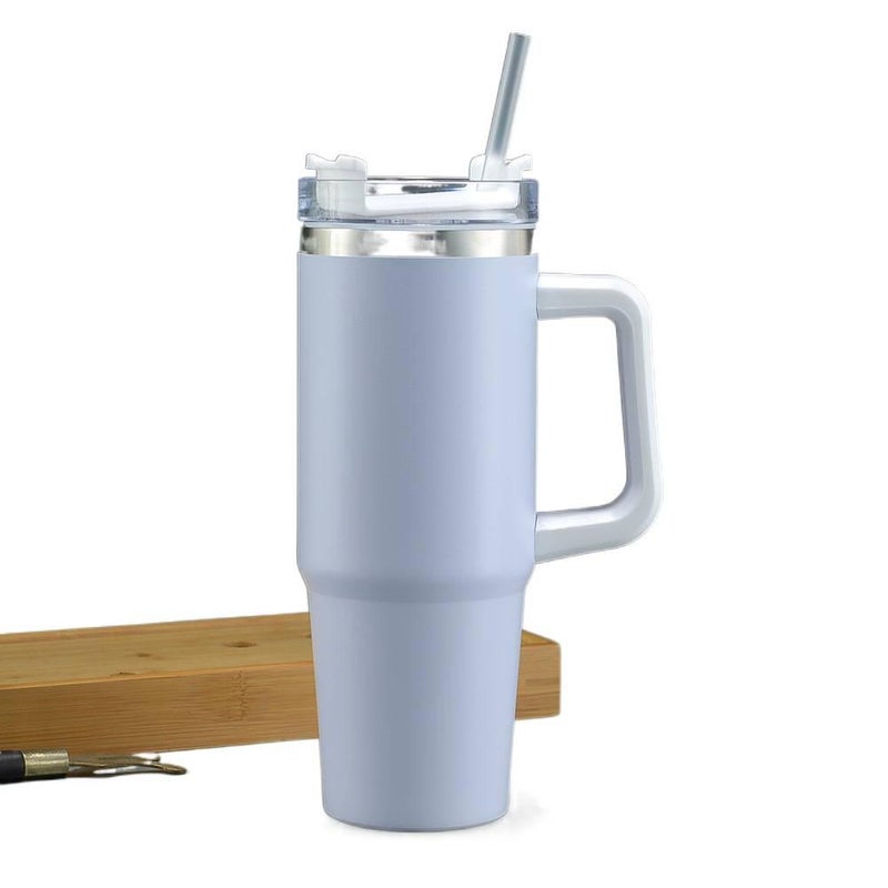 900 ml Stainless Steel Coffee Mug Straw Lid with Cup Holder Friendly - Image 1