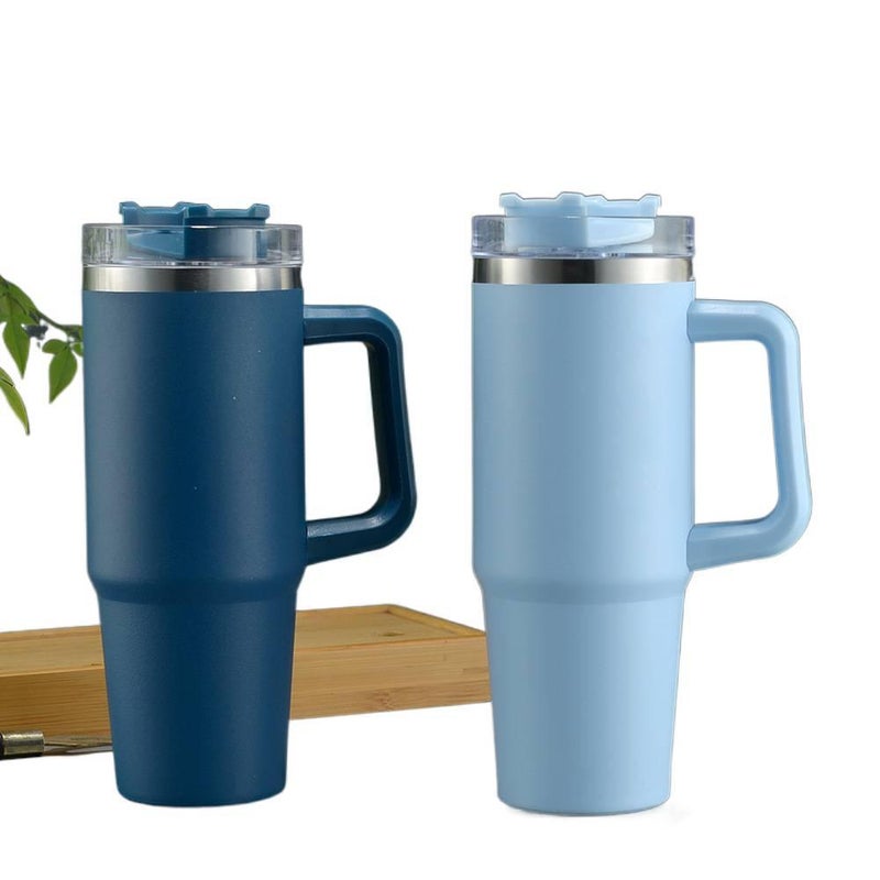 900 ml Stainless Steel Coffee Mug Straw Lid with Cup Holder Friendly - Image 5