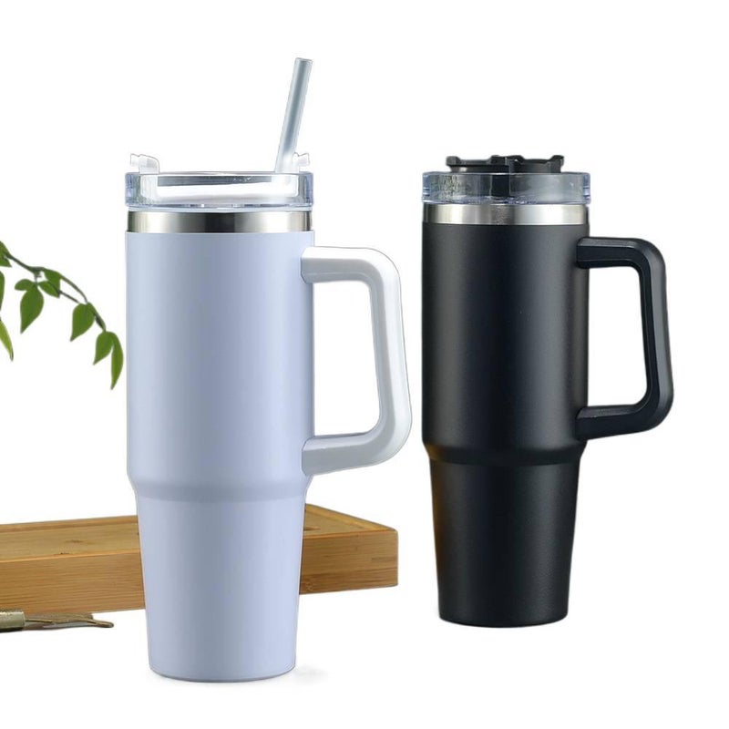 900 ml Stainless Steel Coffee Mug Straw Lid with Cup Holder Friendly - Image 4