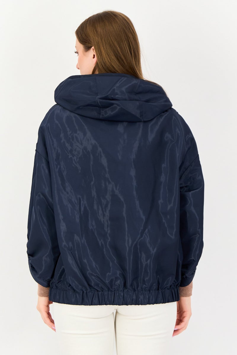 GEOX Women Solid Hooded Jacket, Dark Navy - Image 3