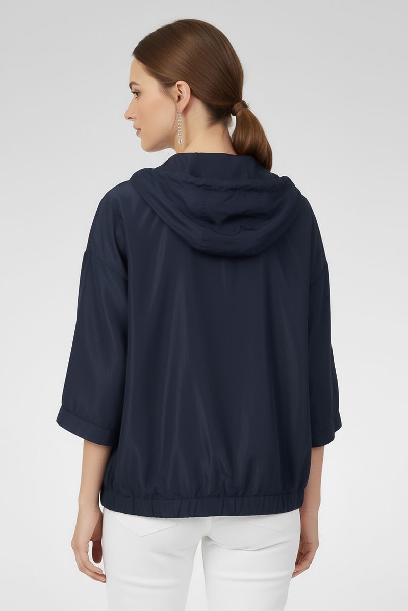 GEOX Women Solid Hooded Jacket, Dark Navy - Image 4