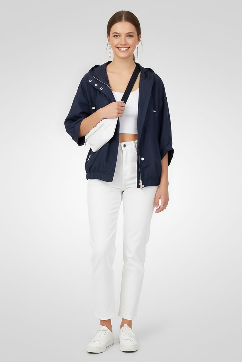 GEOX Women Solid Hooded Jacket, Dark Navy - Image 2