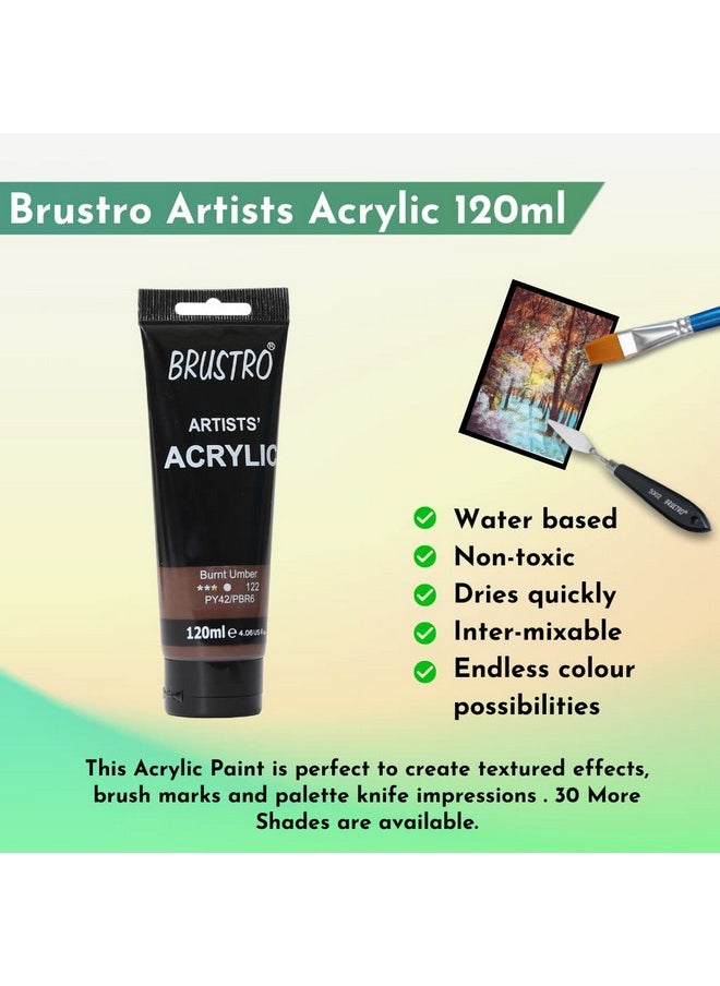 بروسترو طلاء أكريليك BRUSTRO Artists 120 مل Burnt Umber | مثالي للورق والقماش والألوان المائية والألوان غير السامة والقابلة للخلط والحرفيين وطلاب الفنون الجميلة والمحترفين  - Image 2