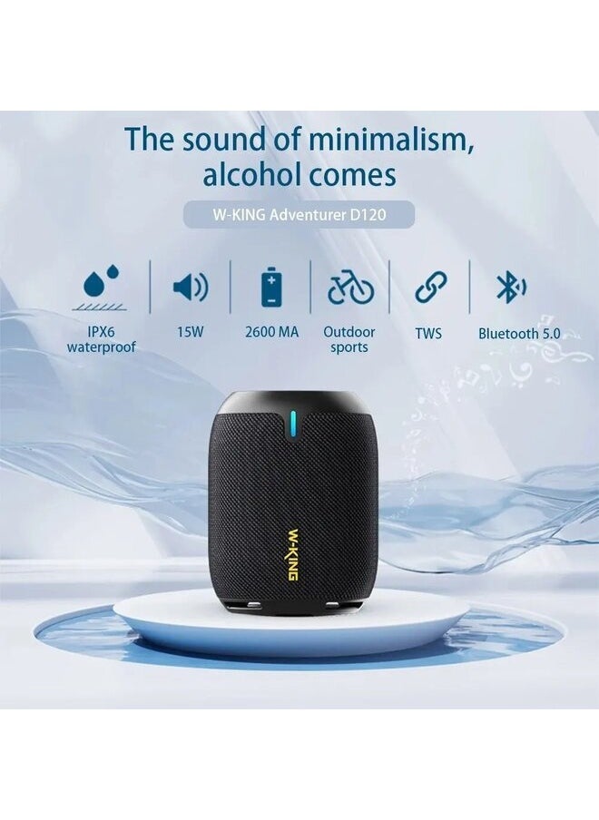 W-KING - W-KING D120 Wireless Speaker, Outdoor, IPX6, Waterproof, 15W Output Power, Portable Large Battery, Extra Heavy Bass - Image 1