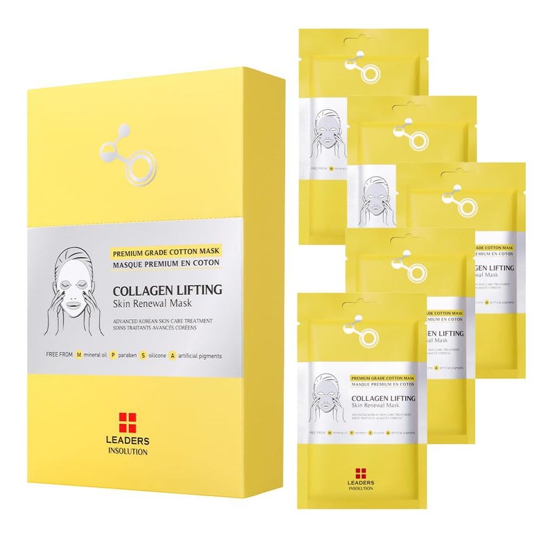 Leaders Insolution Collagen Lifting Skin Renewal Mask Marine Collagen for Firmness and Elasticity AntiWrinkle Sculpting Facial Sheet Hydrating Serum for Smooth Skin 5 Sheets