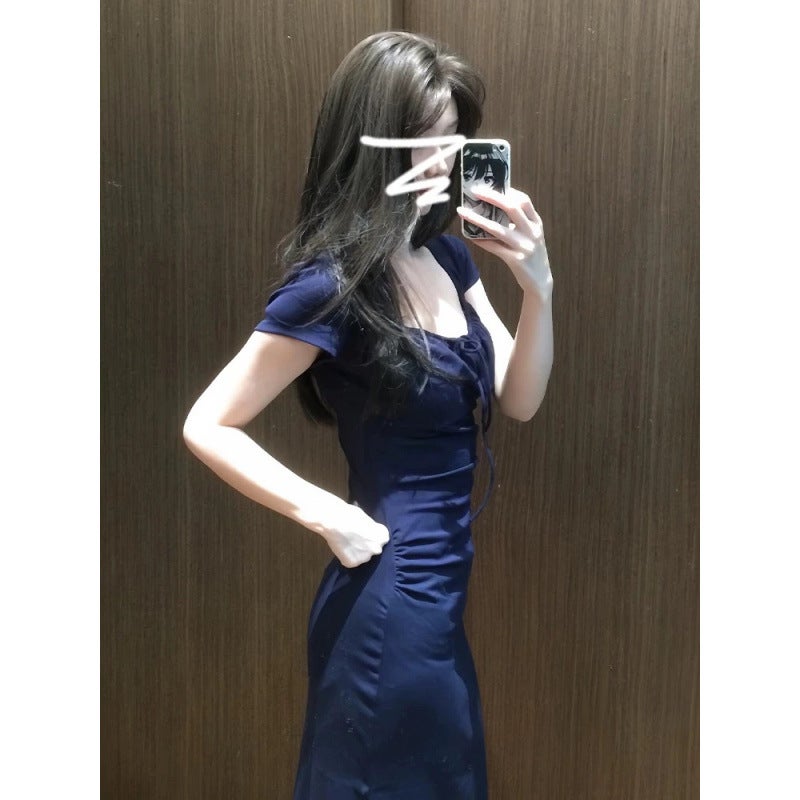 French Style Square Neck Dress for Women Summer 2025 Bodycon Long Dress - Image 1