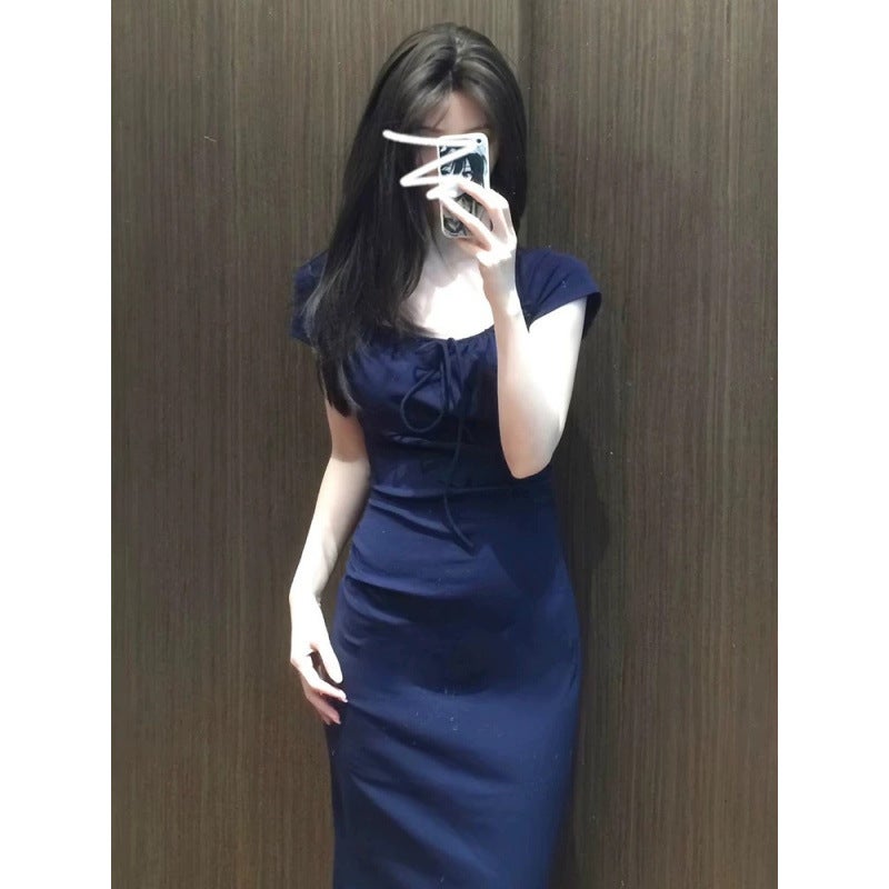 French Style Square Neck Dress for Women Summer 2025 Bodycon Long Dress - Image 4