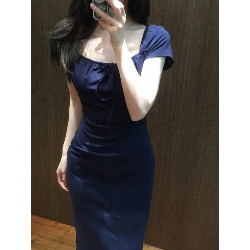 French Style Square Neck Dress for Women Summer 2025 Bodycon Long Dress - Image 2