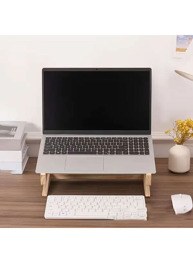 Ergonomic Solid Wood Laptop Stand With Heat Sink Base Log Color Adjustable Height Angle A Shape Compatible 10 13 Inch Laptops - Image 3