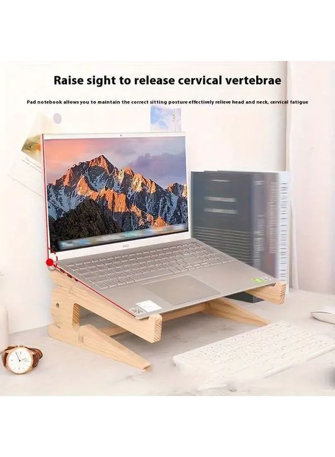 Ergonomic Solid Wood Laptop Stand With Heat Sink Base Log Color Adjustable Height Angle A Shape Compatible 10 13 Inch Laptops - Image 5