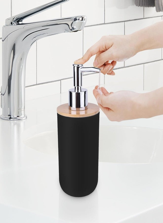 Aoheuo Bamboo soap Dispenser, soap Dispenser for Kitchen Sink, Black(15Oz), 2.7 Length by 2.7 Width, 6.7 inches high, Suitable for Bathroom and bar Sinks - Image 2