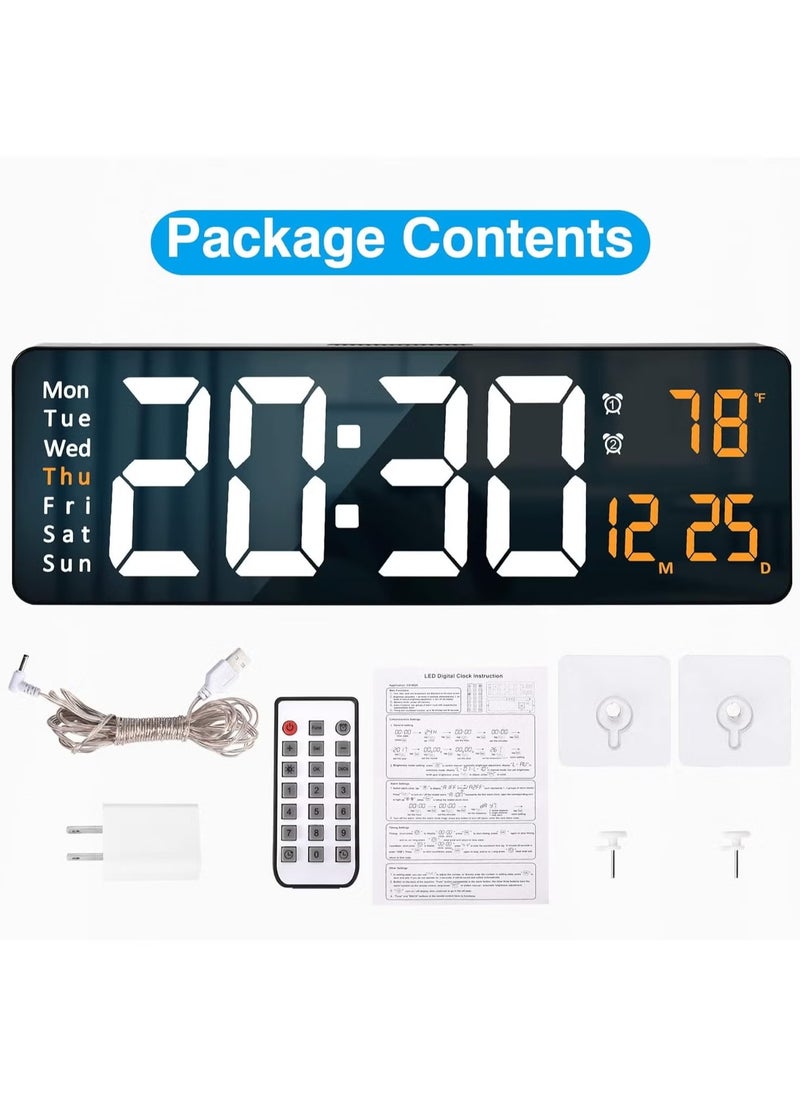 Digital Wall Clock 16.2 Inch Large Display With Remote Control For Living Room Decor, Big Clock with Date Week Temperature