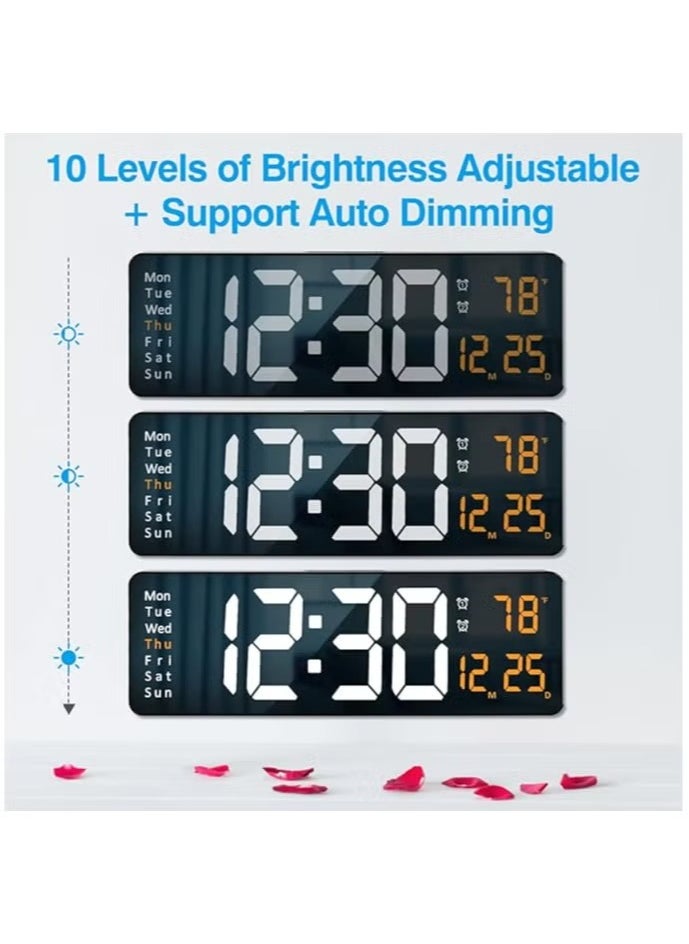 Digital Wall Clock 16.2 Inch Large Display With Remote Control For Living Room Decor, Big Clock with Date Week Temperature
