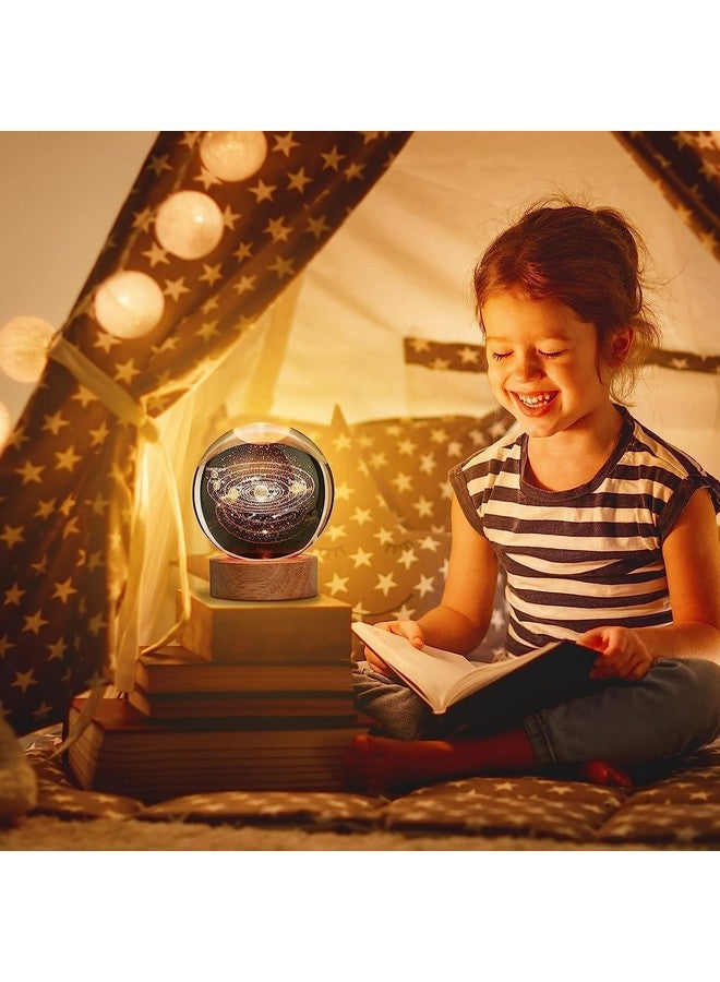 FLYNGO FLYNGO 3D Solar System Crystal Ball Night Lamp, Creative Engraved Night Light for Kids Room, USB Table LED Lamp with Woodern Base, Light for Home Office Decoration Birthday Gift (Solar System)  - Image 5