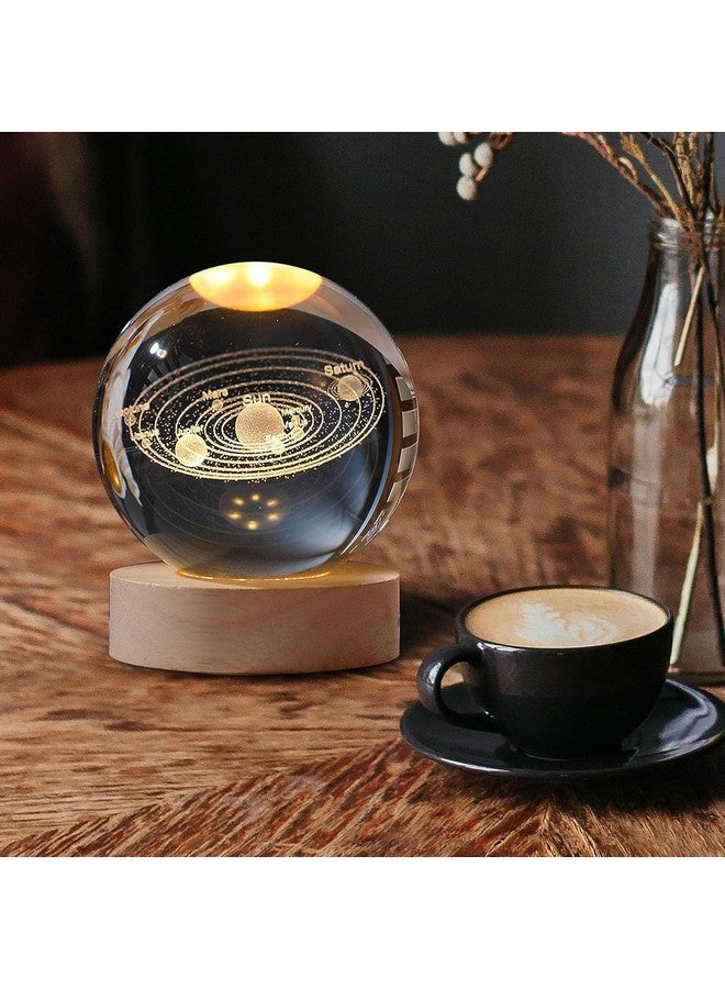 FLYNGO FLYNGO 3D Solar System Crystal Ball Night Lamp, Creative Engraved Night Light for Kids Room, USB Table LED Lamp with Woodern Base, Light for Home Office Decoration Birthday Gift (Solar System)  - Image 3