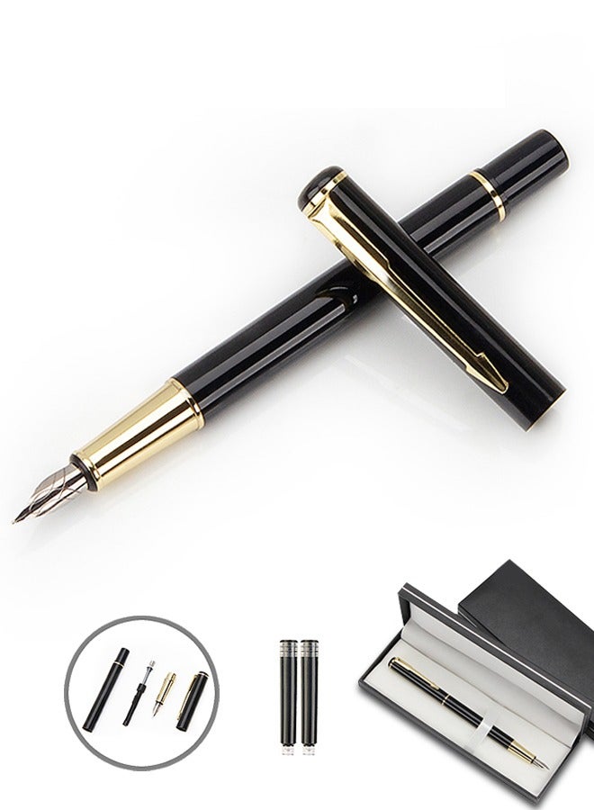 Fountain Pen Set with Gift Box, Refillable High End Business Signature Pen, 0.5MM Classic Metal Pen for Men and Women Writing (Black)